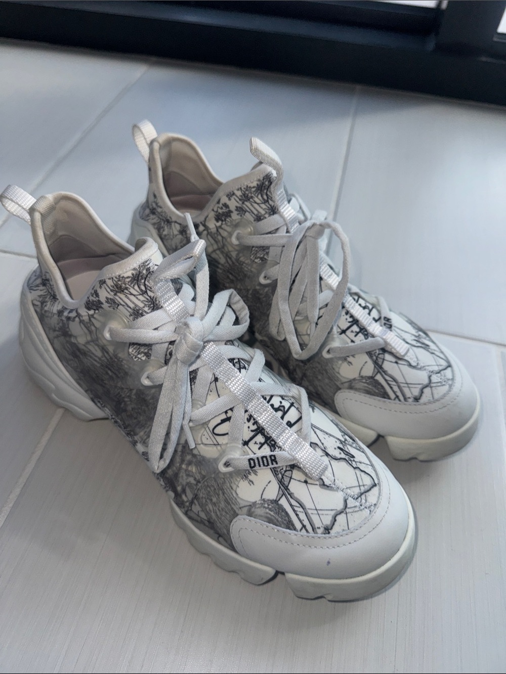 Dior White and Black Sketch-Print Chunky Lace-Up Sneakers